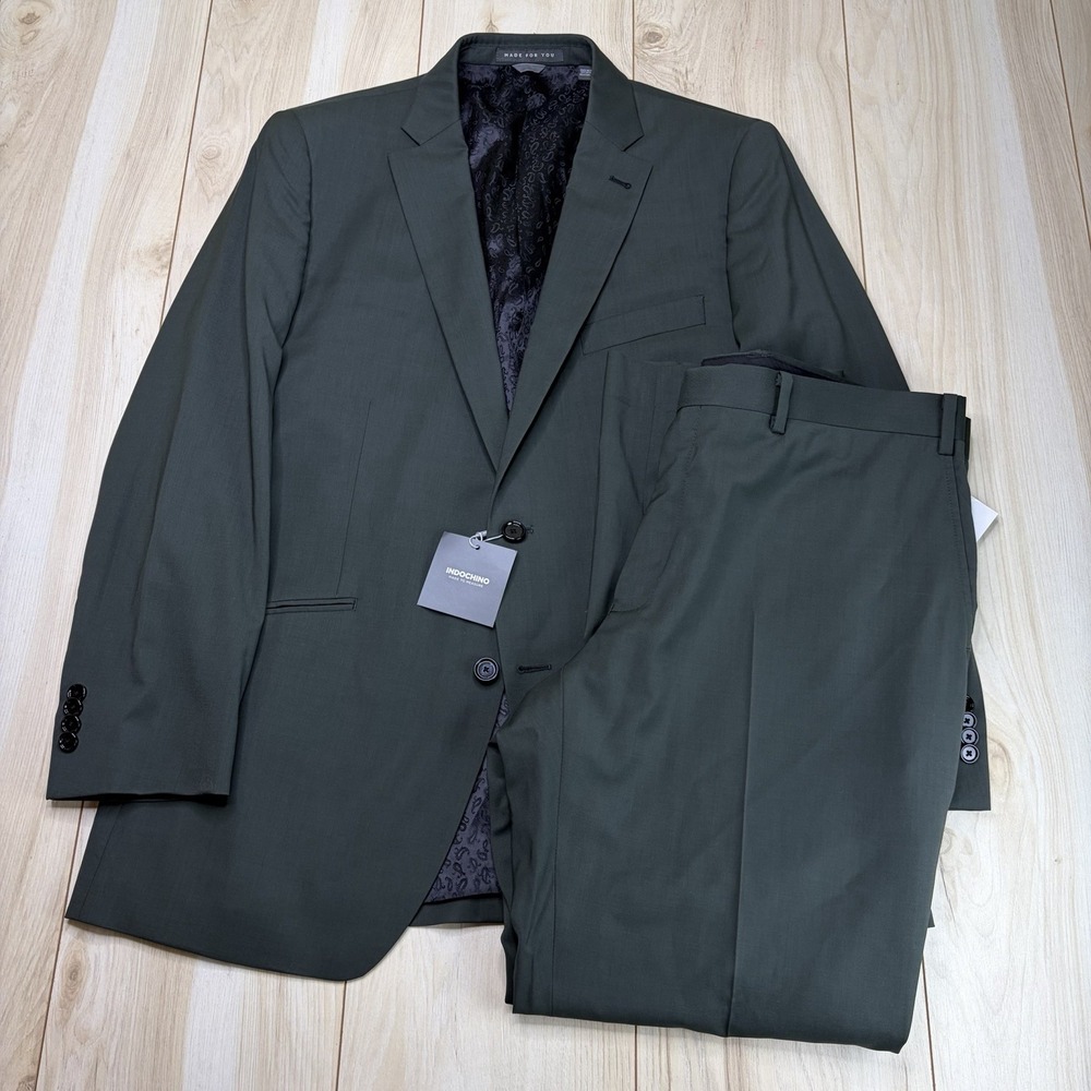 NEW Indochino Guabello Motion Super 120s Wool Suit Mens 42R 39x30 Green